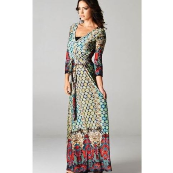 Moroccan Bohemian Wrap Maxi Dress S M L 1X 2X 3X - Picture 2 of 8